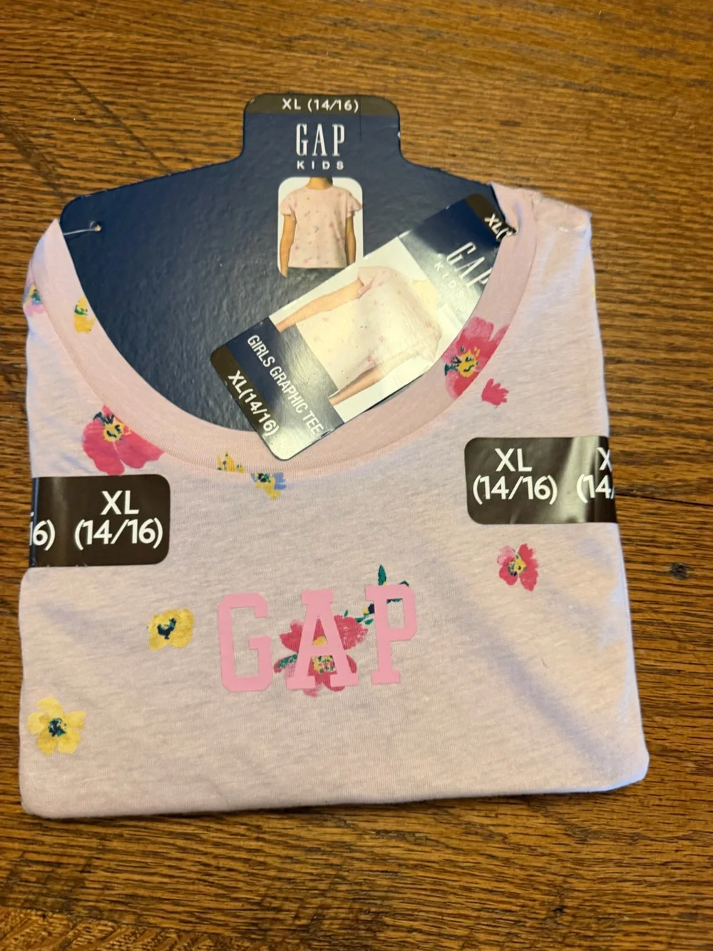 GAP Girls Light Pink Floral Logo Tee Sz 14/16